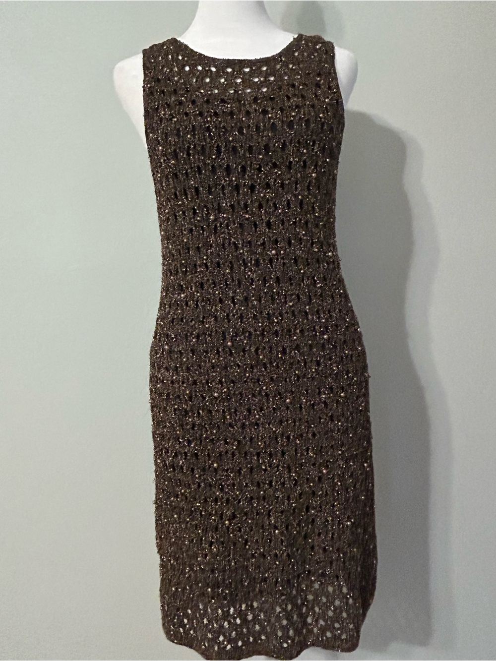 House of Harlow 1960 Brown Crochet Sleeveless Shift Dress